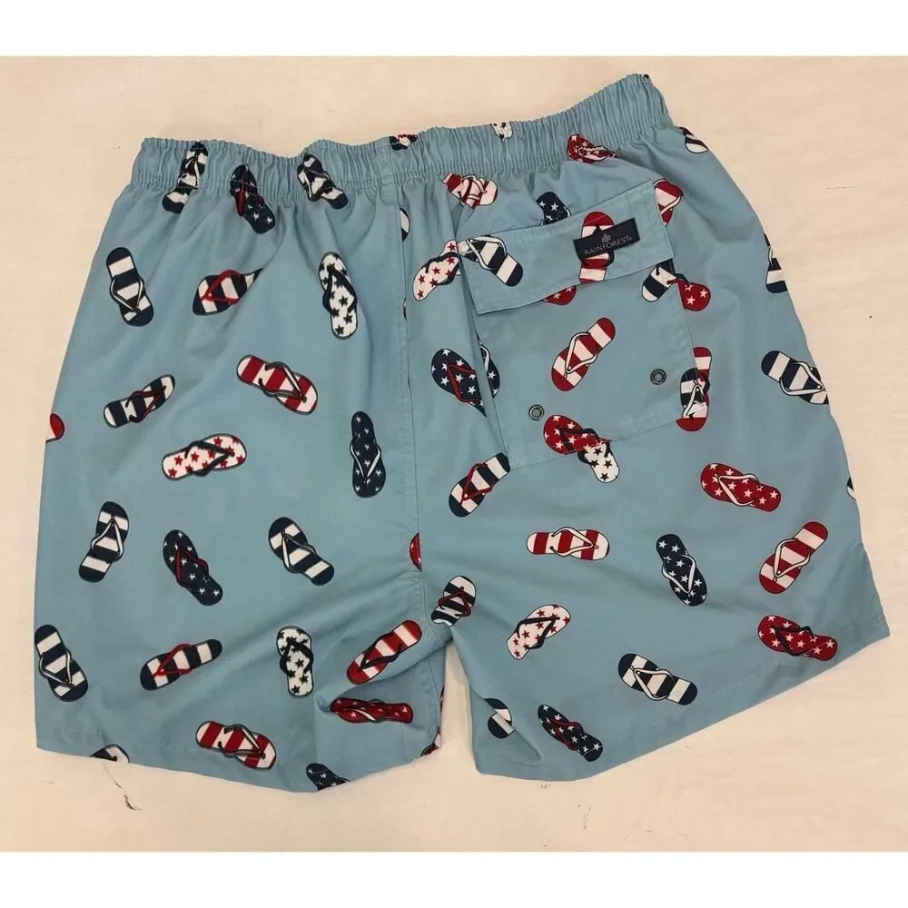 Rainforest Men's Swim Trunks Shorts Patriotic July 4 Red White Blue - Size Large